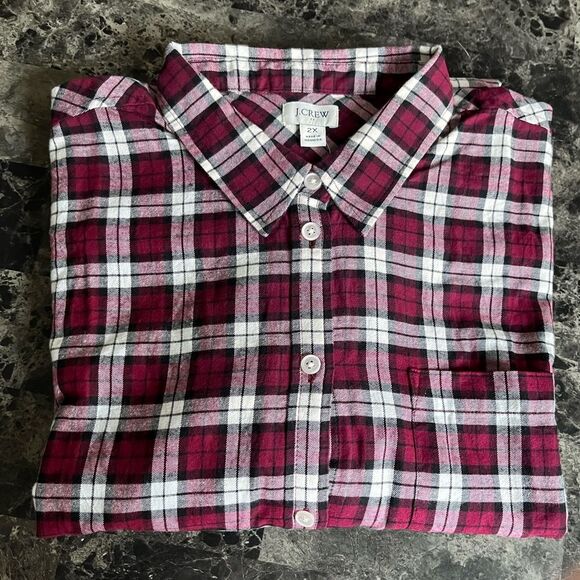 J Crew Women's Plaid Shirt Plus Size Cotton Flannel Button Down Tops 2X $79 - Picture 3 of 5